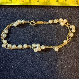 Vintage Napier Faux Pearl Gold-Tone Bracelet – Twisted Two-Strand 7.5”